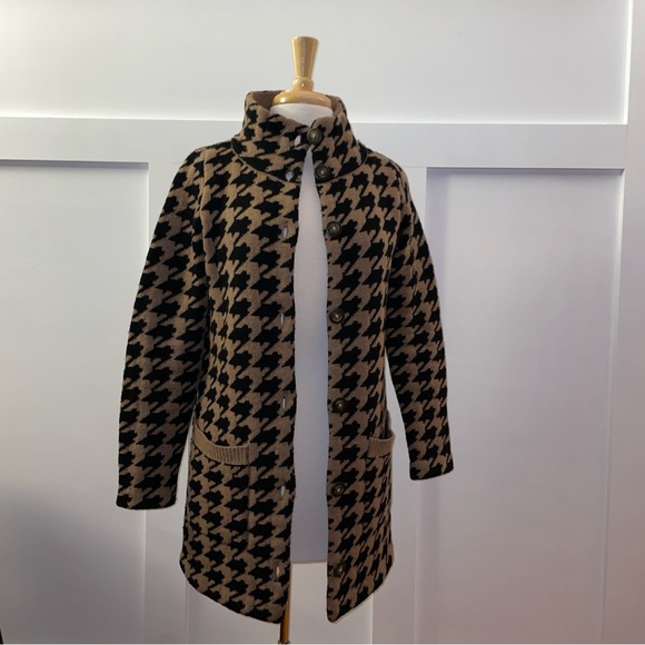 Madewell // Wallace Houndstooth Merino Wool Sweater Coat black tan/camel - Picture 4 of 16